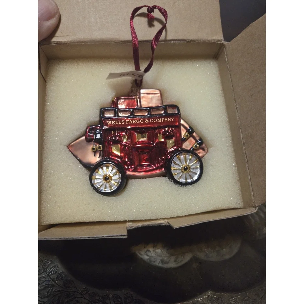 Vintage 2003 Wells Fargo and Company Stagecoach Blown Glass Christmas Ornament